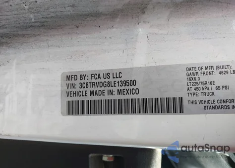 2020 Ram Promaster 2500 High Roof 159 Wb from USA, damaged, VIN 3C6TRVDG8LE139500